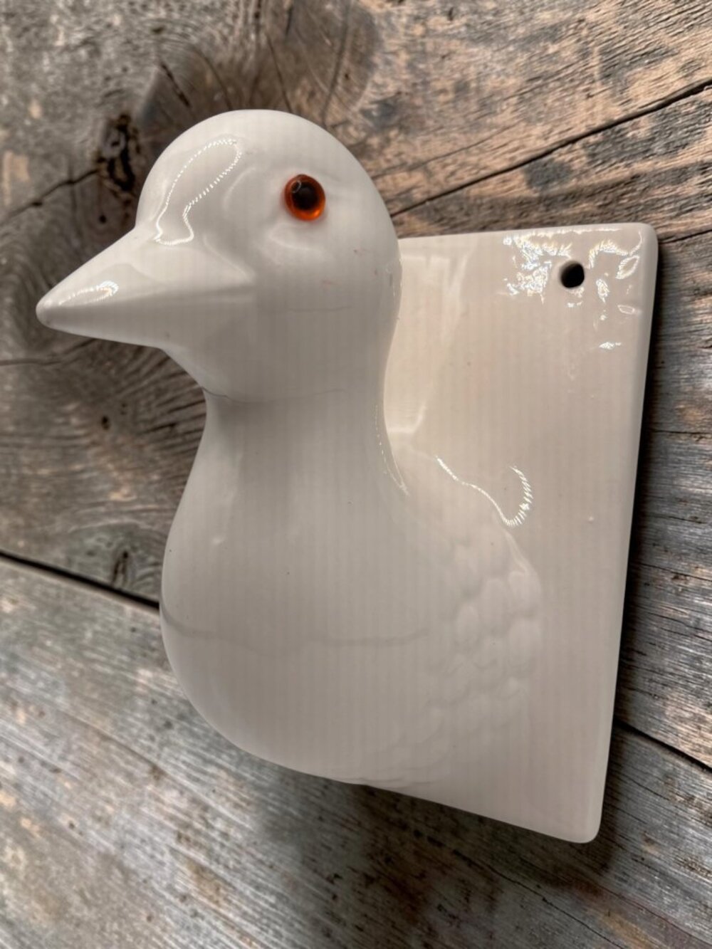 Vintage Ceramic Wall-Mounted Duck Head Sculpture With Orange Eyes Vintage Japan